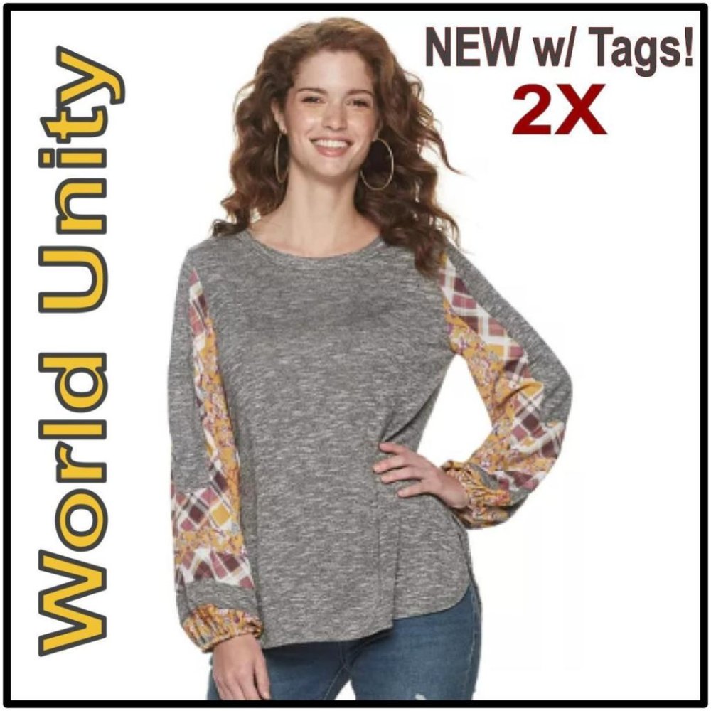 World Unity Heather Gray Lantern Sleeve Top